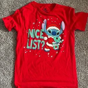 Disney Red Short Sleeve Tee with Stitch Holiday